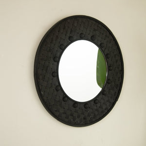 English Elm 24'' Solana Mirror - Handcrafted Bamboo & Hemp Wall Mirror with Radiant Sunburst Diamond Motif for Elegant Rooms Black,Silver W2615P346489