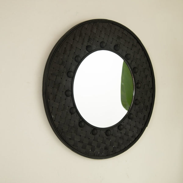 English Elm 24'' Solana Mirror - Handcrafted Bamboo & Hemp Wall Mirror with Radiant Sunburst Diamond Motif for Elegant Rooms Black,Silver W2615P346489