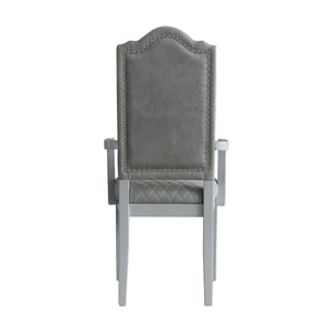 English Elm Two Two Tone Grey Upholstered Arm Chairs Set of 2 — Diamond Grid, Nailhead Trim, Pearl Grey Finish, Luxe Seating for Dining or Office B062P185700