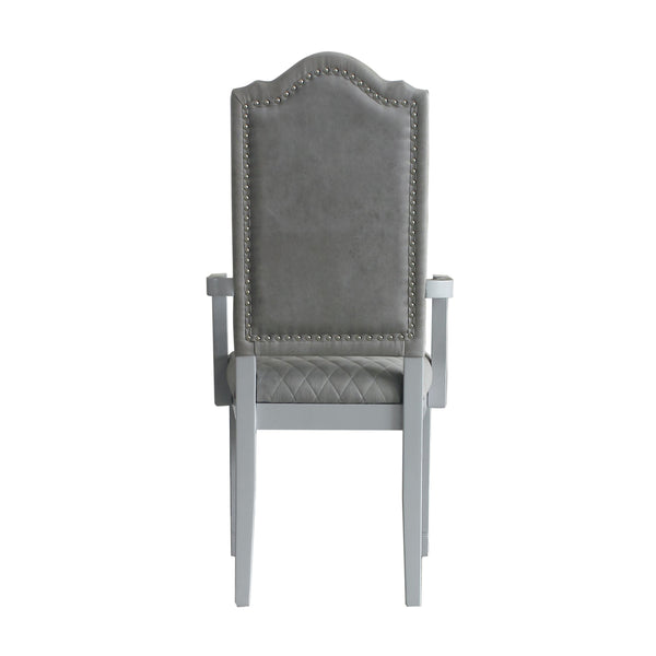English Elm Two Two Tone Grey Upholstered Arm Chairs Set of 2 — Diamond Grid, Nailhead Trim, Pearl Grey Finish, Luxe Seating for Dining or Office B062P185700