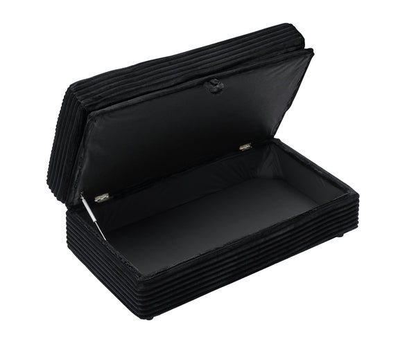 English Elm 47.24-inch corduroy armchair with storage ottoman and USB ports, spring seat, solid wood frame lounge Black W3356S00023