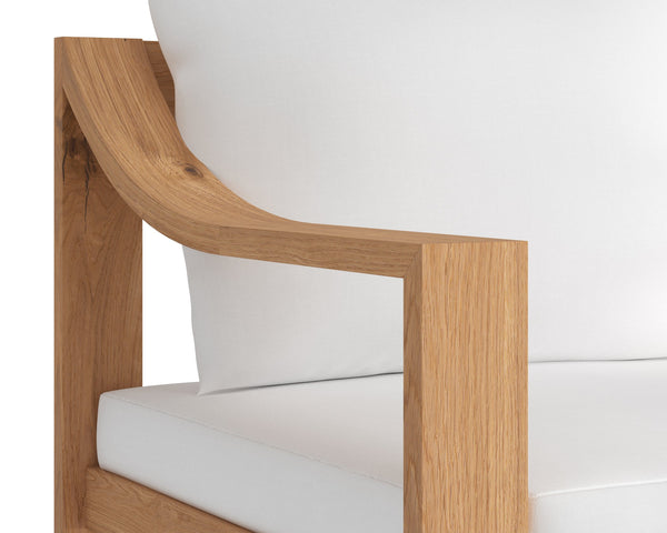 Sunpan Tahiti Outdoor Dining Armchair - Modern Teak Design with Durable Stinson White Fabric & Eco-Friendly Features