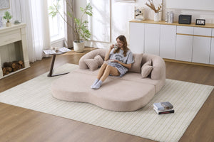 English Elm (old Sku W2231p392100) Chenille Sleeper Sofa Foldable Convertible Loveseat with Four Pillows Apricot W2231P466736