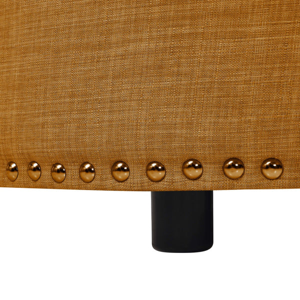 English Elm Tufted Linen Square Ottoman with Lift Top Storage Nailhead Trim Living Room Orange B2748P481673