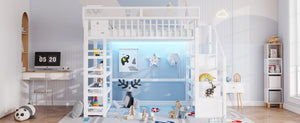 English Elm Full Metal Loft Bed with Stair Storage Rgb Lighting and Charging Station for Teens White W2580S00075