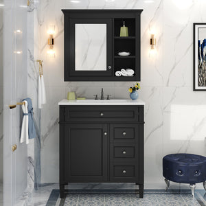 English Elm 30'' Bathroom Vanity Set With Mirror, Modern Freestanding Storage Cabinet & Integrated Sink Design SW000127AAB-1