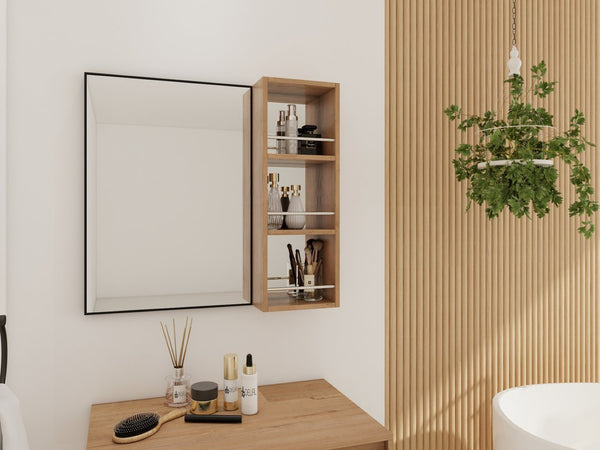 English Elm 10'' Wall Mount Bathroom Mirror Cabinet Open Shelf Plywood Melamine Storage Organizer W999P470292