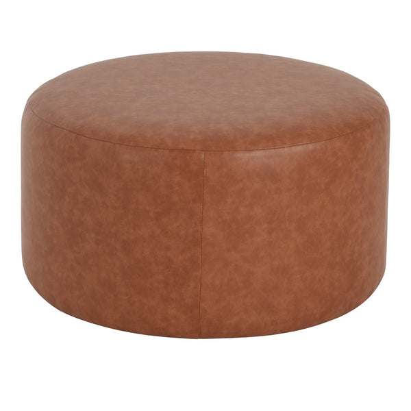 English Elm Christopher Knight Home® - Upholstered Round Ottoman with Faux Leather Upholstery, Dense Foam & Pocket Coil Comfort, 31" Brown,Cognac N757P181733T