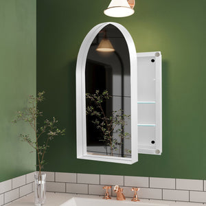 English Elm 24x36 Arched Recessed Medicine Cabinet White Metal Frame Mirror with Adjustable Shelves, Elegant Bathroom Storage Upgrade W1435P202407