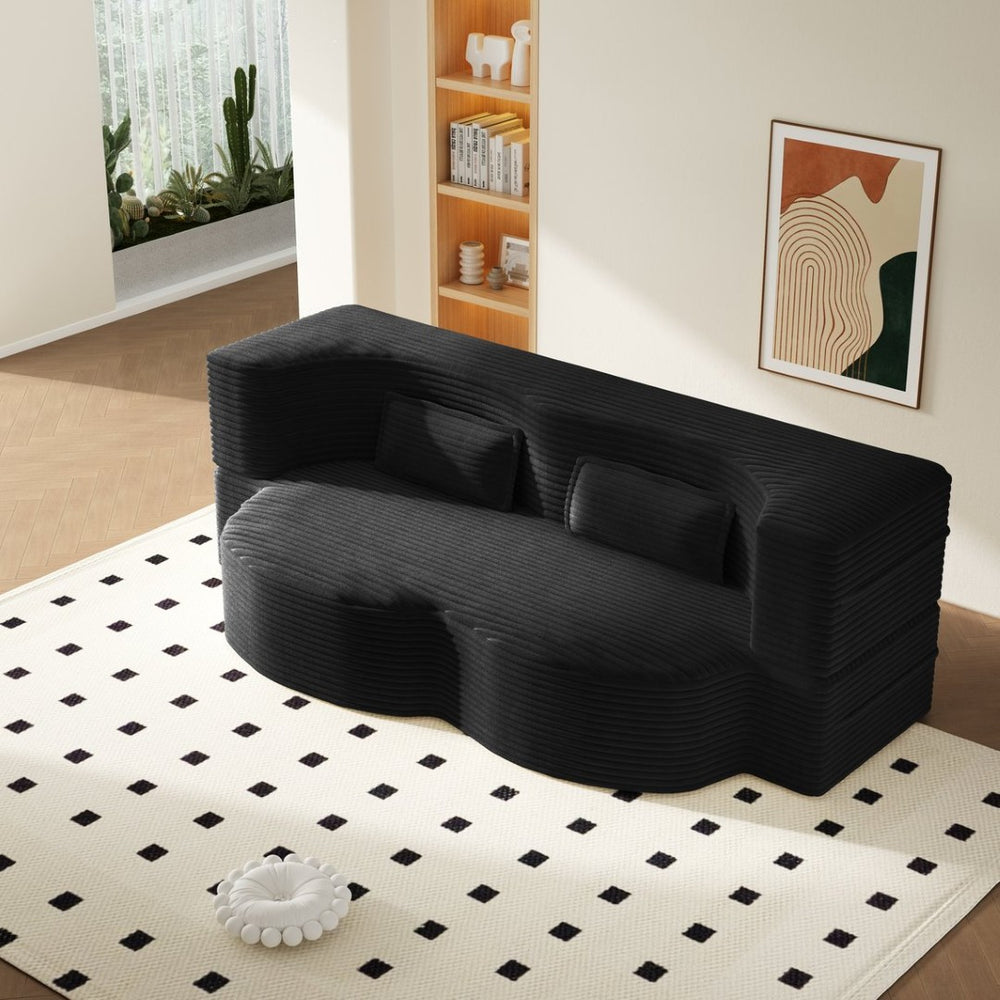 English Elm Modern Corduroy Floor Sofa Foldable Twin Sleeper Foam Filled for Compact Living Spaces Black W1885P435363