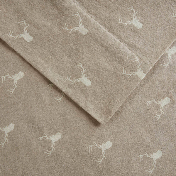 English Elm 4 Pieces Twin 100% Cotton Flannel Sheet Set With Stag Head Print - Cozy, Warm & Stylish Bedding B035P381351