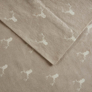 English Elm 4 Pieces King 100% Cotton Flannel Sheet Set, Cozy Stag Head Design For Rustic Bedroom Warmth B035P381354