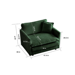 English Elm Comfy Deep Single Seat Sofa Chair in Green Chenille Upholstered Reading Armchair with Toss Pillow, Modular Comfort and Solid Wood Frame W714S00449