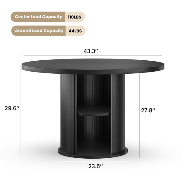 English Elm 43" Round Wood Dining Table with Geometric Metal Base Seats 4 Space Saving Modern Black T3623P433901