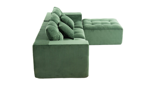 English Elm 101" Modular Cloud Sectional Corduroy Upholstered Sofa Reversible Chaise Living Room Green W1170S00055