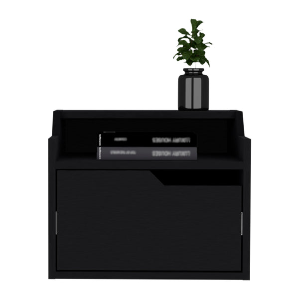 English Elm Winchester Floating Nightstand with Dual-Tier Surface, Spacious Drawer, Wall-Mount Modern Storage Black 18 L x 17 W x 5 H B097P199742