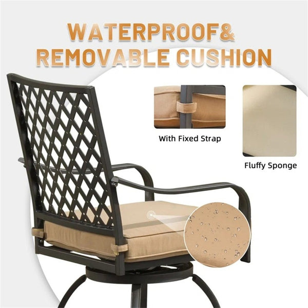 English Elm Outdoor Living Swivels Bar Stools Set - Stylish Cushioned High Chairs For Patio, Deck & Bistro Fun! W1859P203845-GIGA