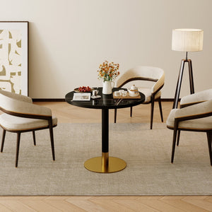 English Elm Round Tulip Bistro Table Faux Marble Top Gold Pedestal Base for Small Dining Spaces W3316P457300