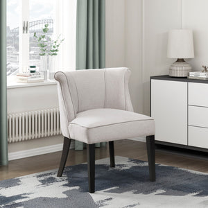 English Elm Foam Curved Back Accent Chair with Piped Upholstery and Padded Seat on Espresso Wood Legs, Stylish Comfort Beige 25.5 L x 25.5 W x 19.5 H B011P305067