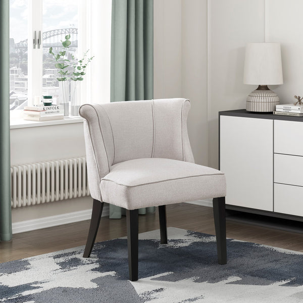 English Elm Foam Curved Back Accent Chair with Piped Upholstery and Padded Seat on Espresso Wood Legs, Stylish Comfort Beige 25.5 L x 25.5 W x 19.5 H B011P305067