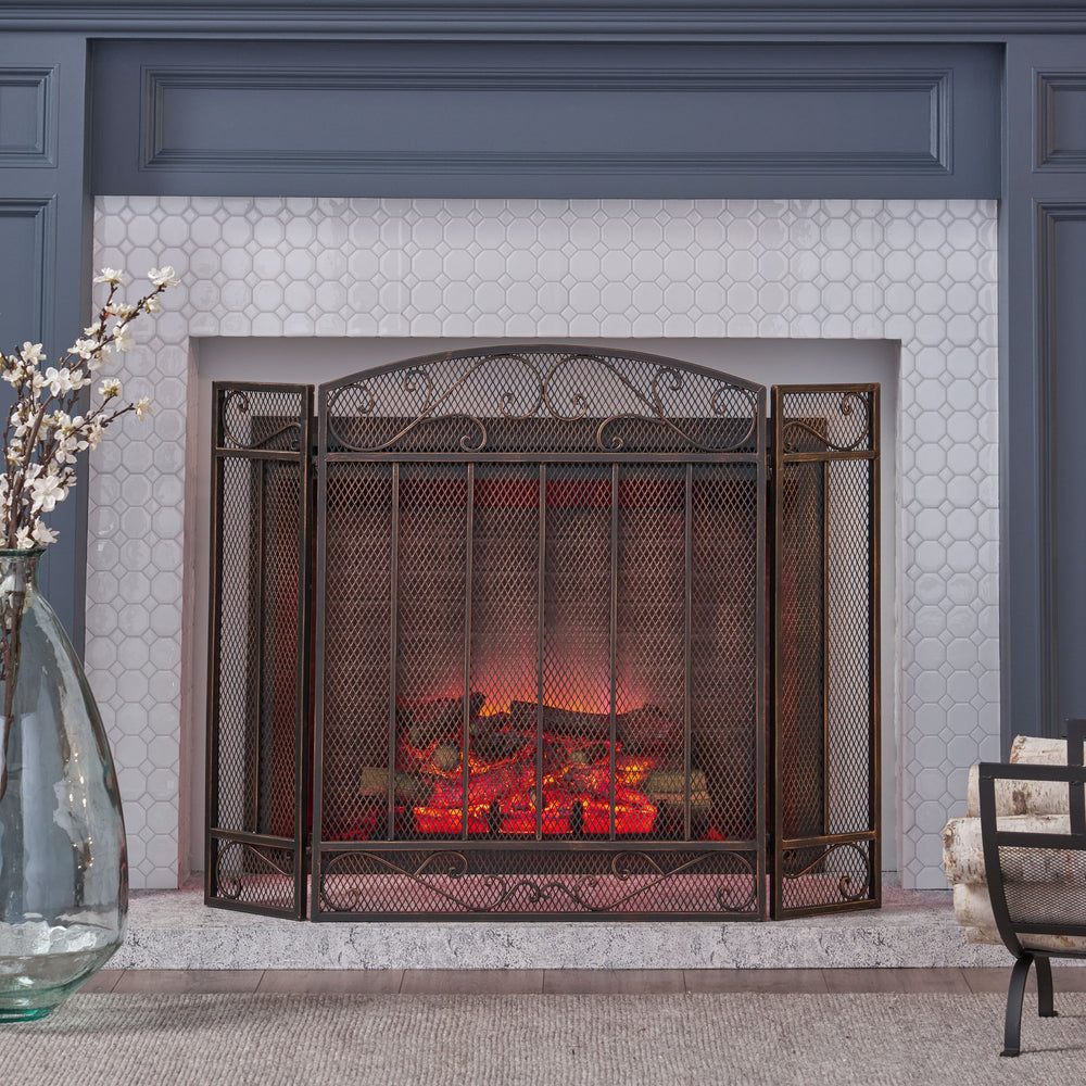 English Elm Christopher Knight Home® - FIRE Decorative Iron Fireplace Screen with Durable Mesh Shield and Classic Curved Frame for Safety and Style Black+Gold 65184.00