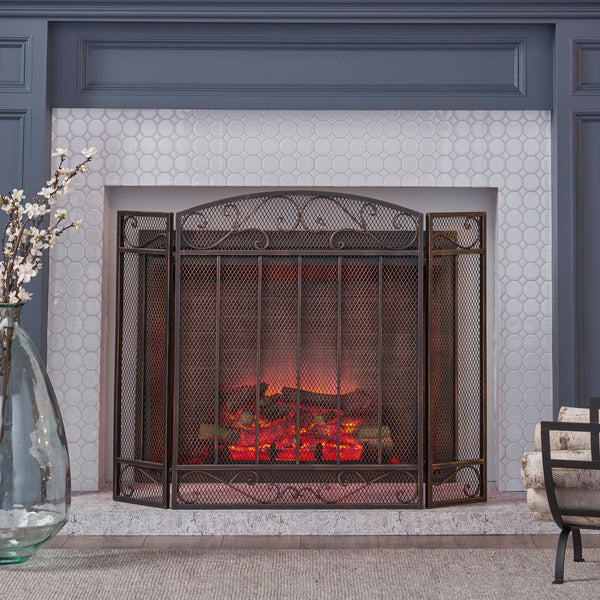 English Elm Christopher Knight Home® - FIRE Decorative Iron Fireplace Screen with Durable Mesh Shield and Classic Curved Frame for Safety and Style Black+Gold 65184.00