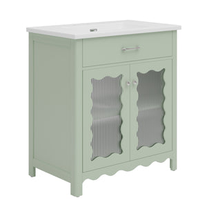 English Elm Christopher Knight Home® - 30 Inch Bathroom Vanity With Tempered Glass Doors, Soft-Close, Modern Green Cabinet & Ceramic Sink N817P299499G