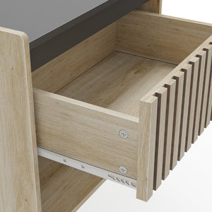 English Elm Fluted,Bedside 2-Piece Modern Nightstand Set with Fluted Drawer, Iron Legs, Quick Assembly, Compact Durable Storage W2673P206045