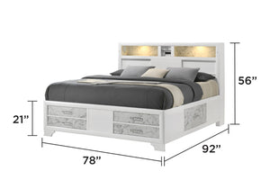 English Elm Soul Modern 5Pc King Bedroom Set In White With Marble Accents, Usb Ports & Bluetooth Speakers B009S01611-GIGA