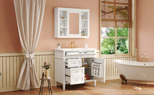 English Elm 36'' Modern Bathroom Vanity Set With Sink, Mirror & Open Shelves - Stylish Storage Solution! N710S236006K