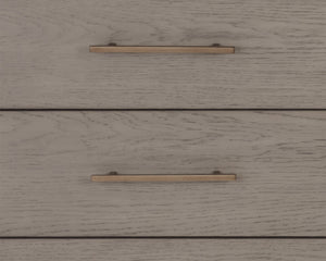 Sunpan Danette Dresser - Sleek Grey Oak Design with Warm Brass Accents & Open Shelf for Stylish Storage Solutions