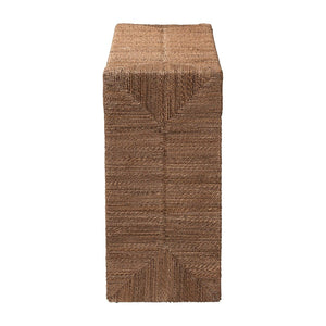 English Elm Bohemian Woven Seagrass Acacia Wood Console Table with Open Shelf for Entryway B2750P420413
