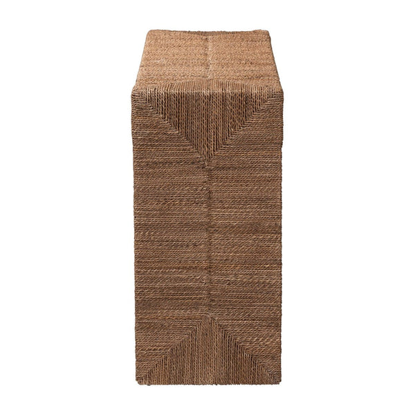 English Elm Bohemian Woven Seagrass Acacia Wood Console Table with Open Shelf for Entryway B2750P420413