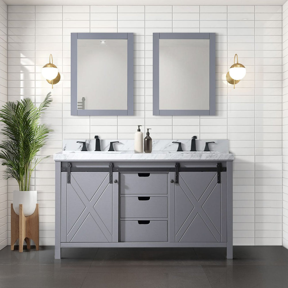 English Elm Dark Grey Double Bath Vanity With Carrara Marble Countertop - Stylish 60" Design & Ample Storage Options B2731P260042