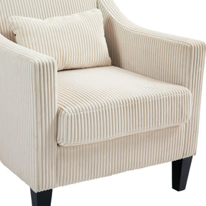 English Elm COOLMORE Modern Accent Chair with Plush Corduroy Upholstery, Solid Wood Frame and Two Pillows Beige W395P195355