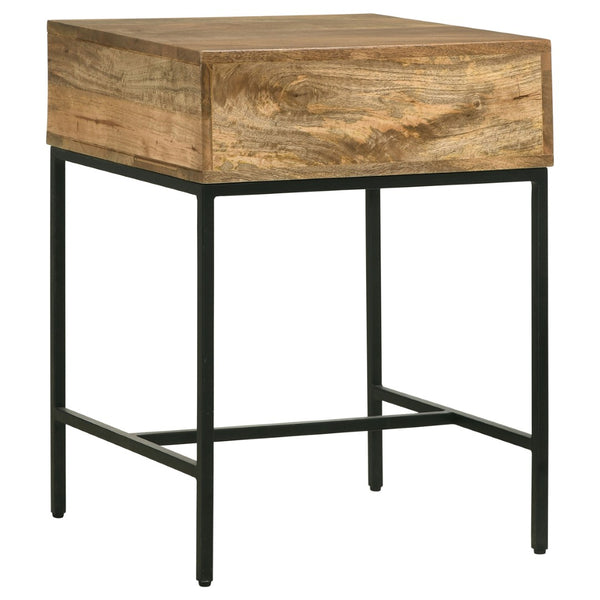 English Elm Wyrik Solid Mango Wood Drop-front End Table with Iron Base for Living Rooms B062P451780
