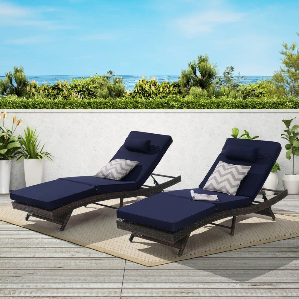 English Elm Outdoor Wicker Reclining Chair Set Of 2 - Adjustable Lounge Chairs With Cushions For Ultimate Comfort W874P264722-GIGA