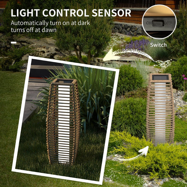 English Elm Outsunny Solar Rattan Pathway Lantern Outdoor Wicker Led Garden Light Auto Dusk Brown W2225P174046