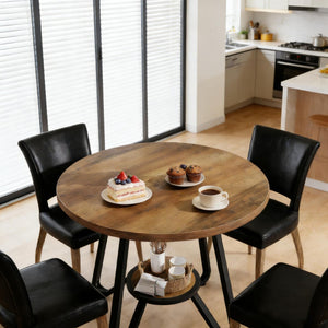 English Elm Stylish Round Coffee Table with Engineered Wood Top and Open Metal Base for Living Rooms T3971P454425
