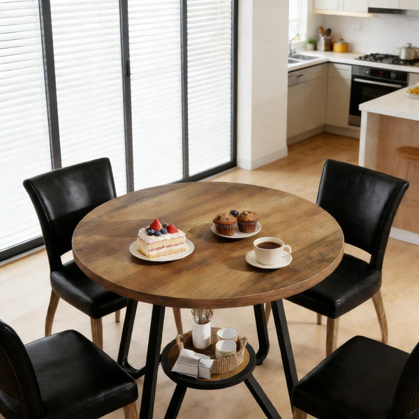 English Elm Stylish Round Coffee Table with Engineered Wood Top and Open Metal Base for Living Rooms T3971P454425