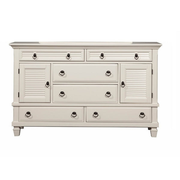 English Elm Pine Solid Wood Dresser Six Drawers Two Cabinets White Finish Bedroom Storage B056P416767
