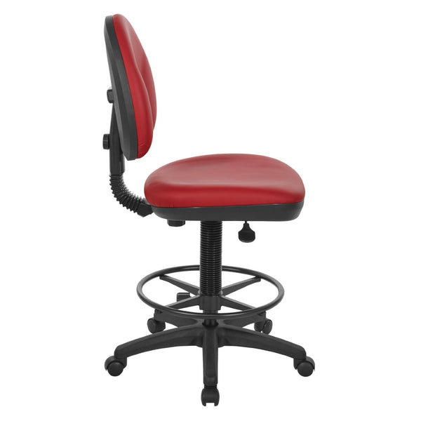 OSP Home Furnishings Sculptured Ergonomic Drafting Chair with Lumbar Support Padded Seat and Adjustable Footring Lipstick DC550-R100