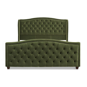English Elm Jennifer Taylor Home - Marcella Upholstered Shelter Headboard Bed Set - King Size, Olive Green Velvet For Modern Luxury B2719P238229