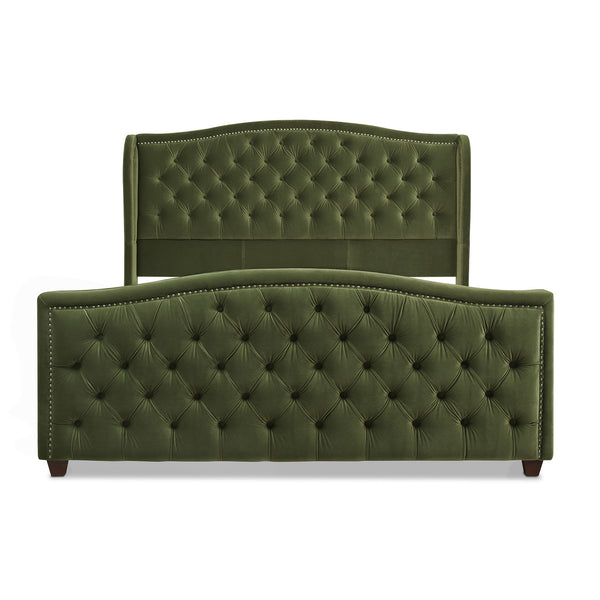 English Elm Jennifer Taylor Home - Marcella Upholstered Shelter Headboard Bed Set - King Size, Olive Green Velvet For Modern Luxury B2719P238229