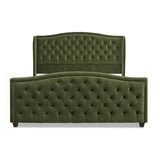 English Elm Marcella Upholstered Shelter Headboard Bed Set, King, Olive Green Performance Velvet