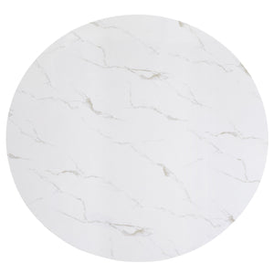 English Elm 1pc Round Faux Marble Dining Table 54" Glossy Top on Black Tapered Legs Modern Centerpiece White 57 L x 57 W x 11 H B011S00982