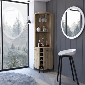 English Elm Reese Corner Bar Cabinet with Wine Rack Stemware Storage and Paneled Double Doors B128S00157