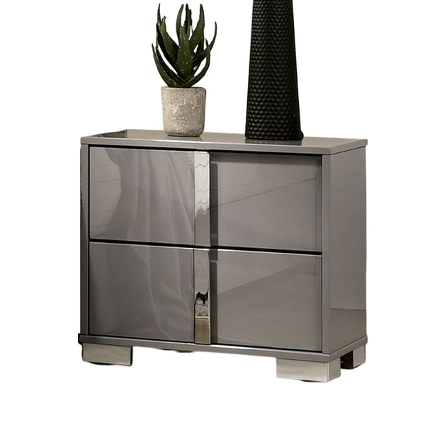 English Elm Contemporary Light Taupe Nightstand with Chrome Legs & Vertical Handles, UV Finish Modern Accent Table taupe 26 L x 18.5 W x 23.5 H B2741P317220