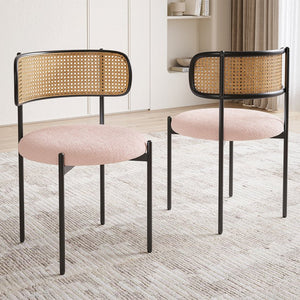 English Elm Modern Upholstered Dining Chairs Set Of 2 - Stylish Rattan Back & Metal Legs For Comfort & Elegance T3623P371958