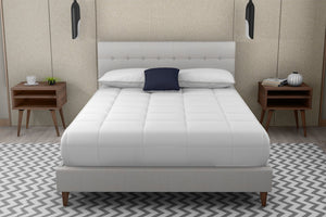 English Elm King Upholstered Bed Set With 2 Nightstands – Stylish Beige Fabric & Light Walnut Finish For Comfort B2699S00077